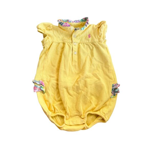 Ralph Lauren Yellow/Pink Plaid infant Romper 3M - Picture 1 of 4